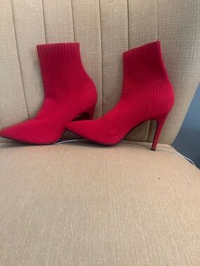 Privileged Red Stretch-Knit Pointed-Toe Stiletto Ankle Boots